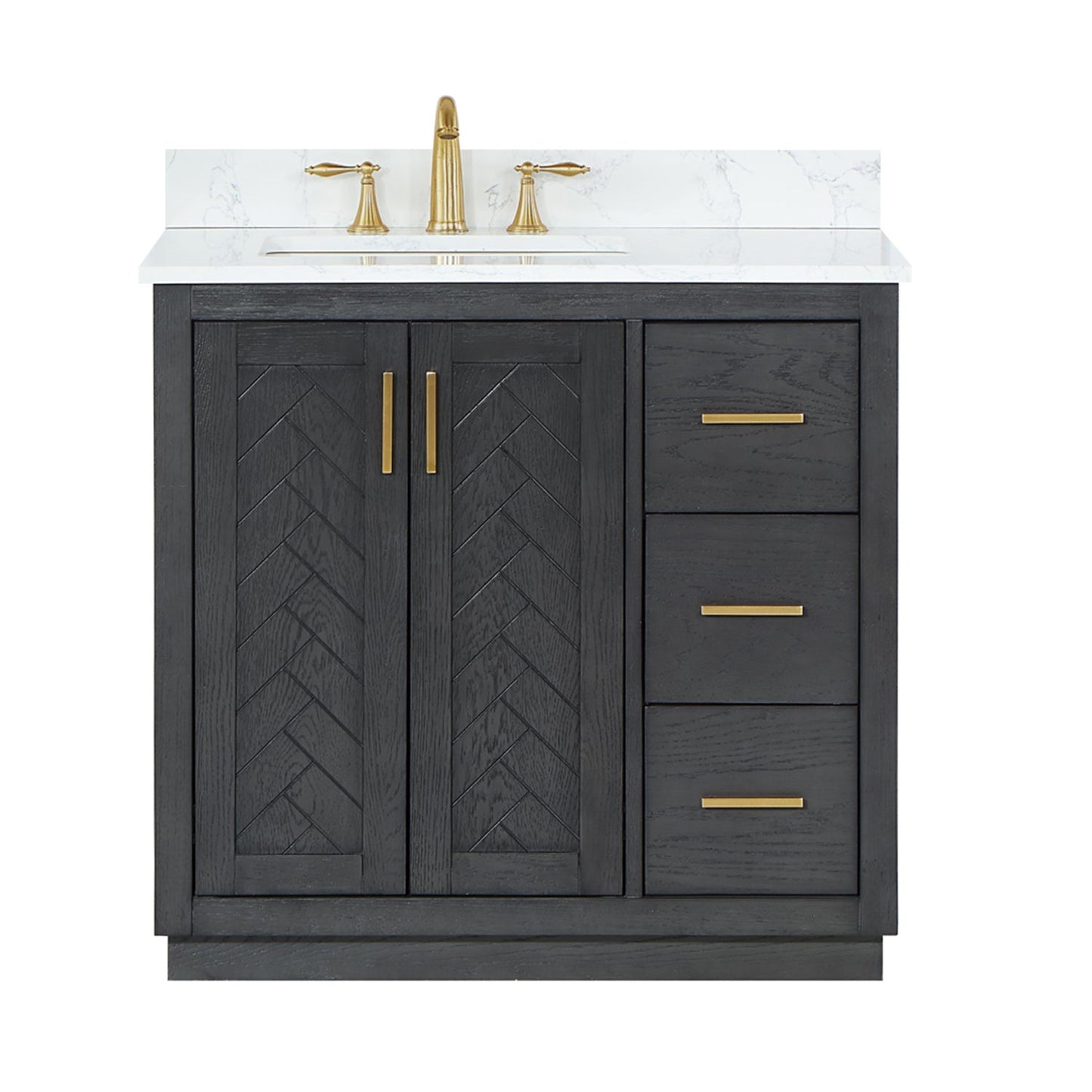 Gazsi 36" Single Bathroom Vanity Set with Grain White Composite Stone Countertop