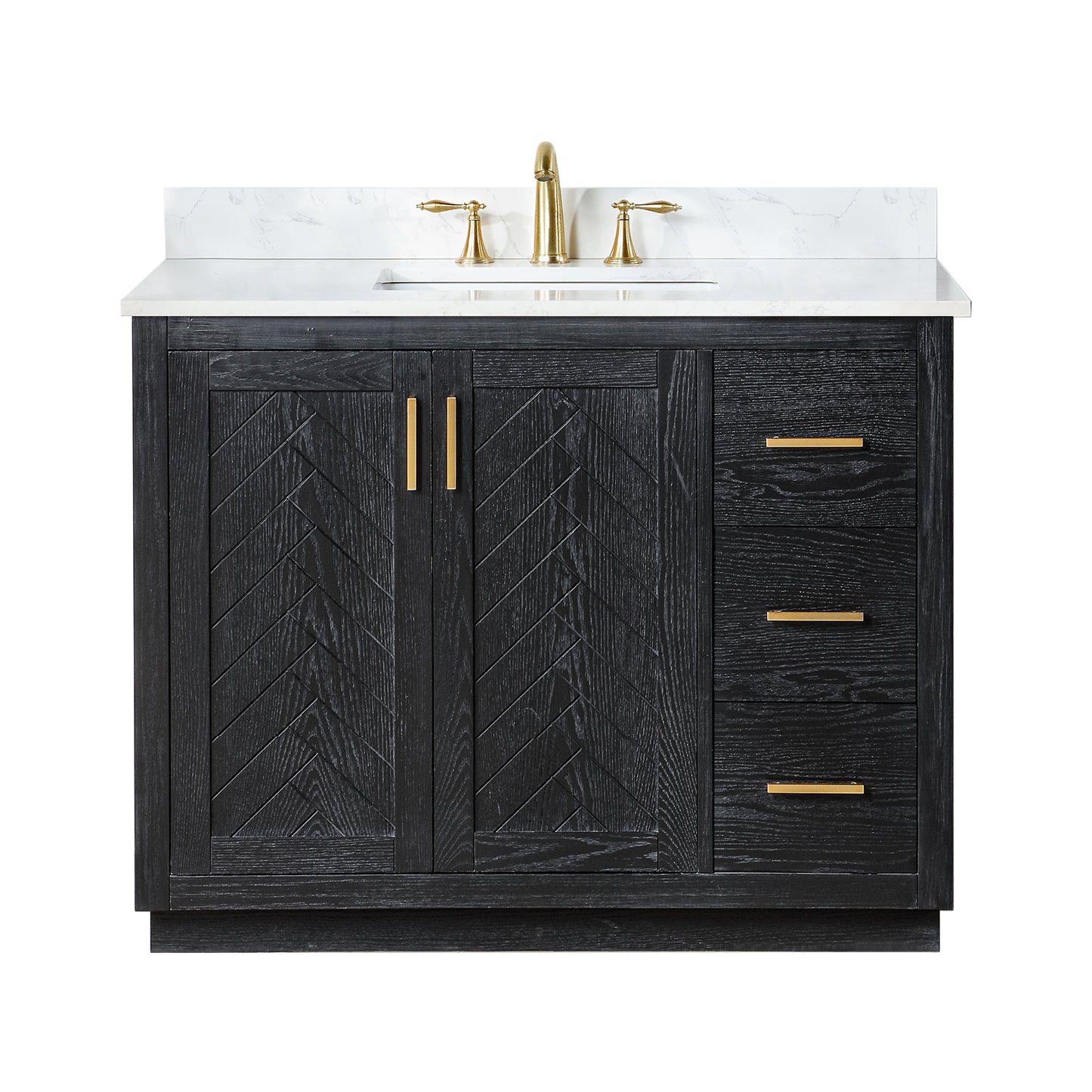 Gazsi 42" Single Bathroom Vanity Set with Grain White Engineered Stone Countertop