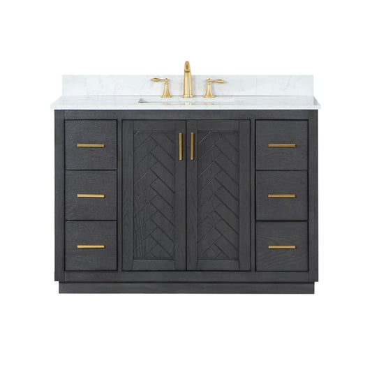 Gazsi 48" Single Bathroom Vanity Set with Grain White Composite Stone Countertop