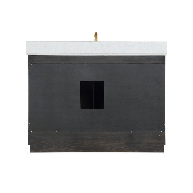 543048-BO-GW-NM Gazsi 48 Inch Single Sink Bathroom Vanity Set with Grain White Composite Stone Countertop without Mirror, Black Oak