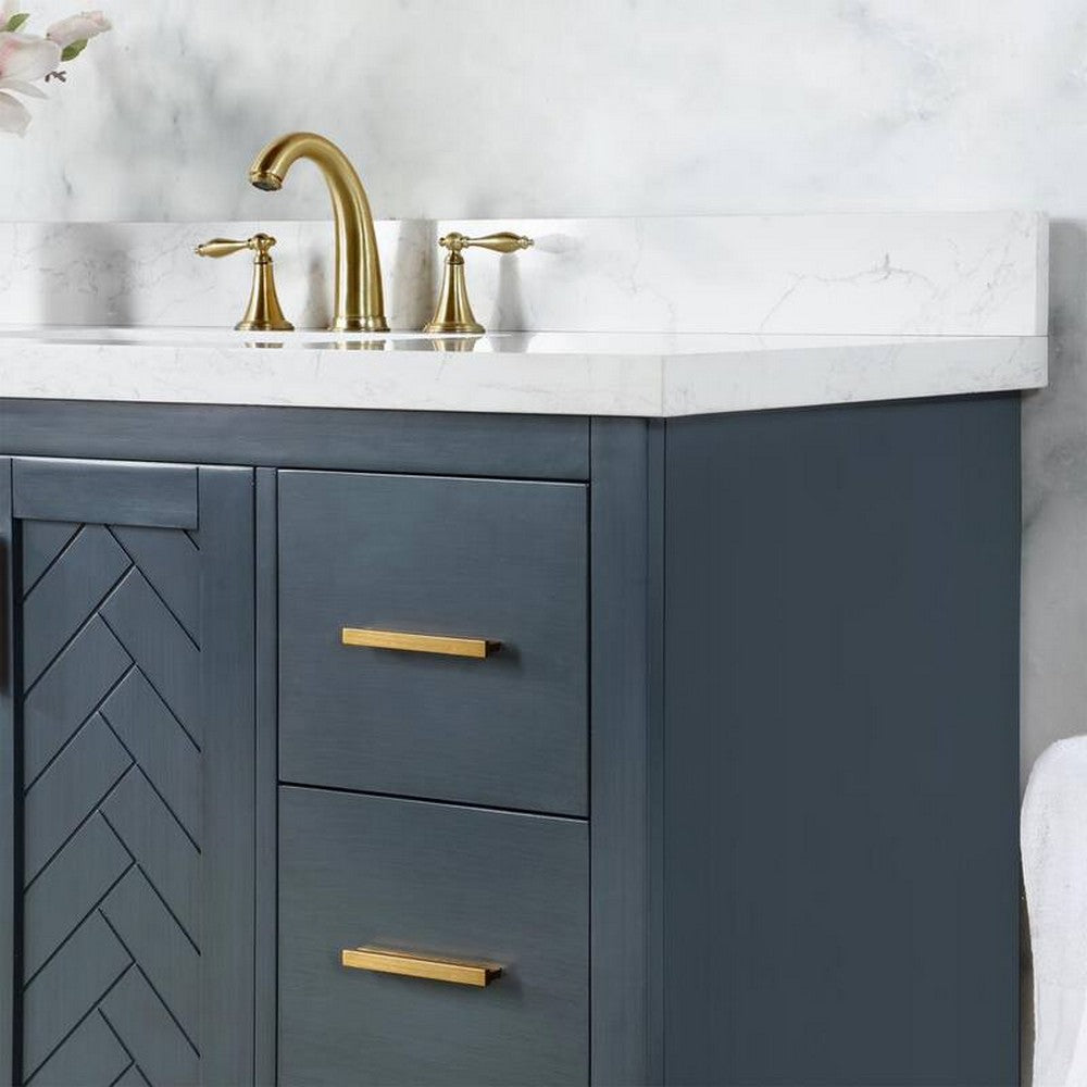84 Inch Freestanding Double Bathroom Vanity Set with Grain White Composite Stone Countertop