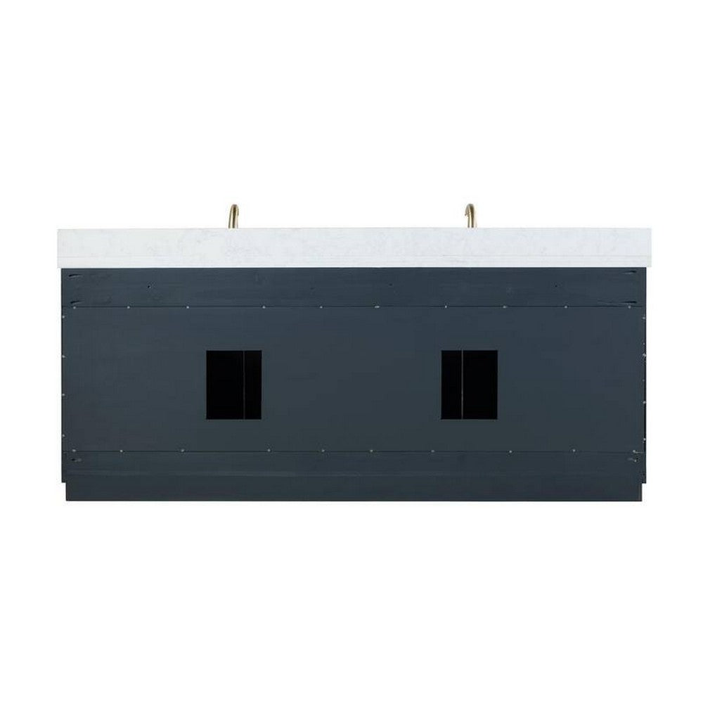84 Inch Freestanding Double Bathroom Vanity Set with Grain White Composite Stone Countertop