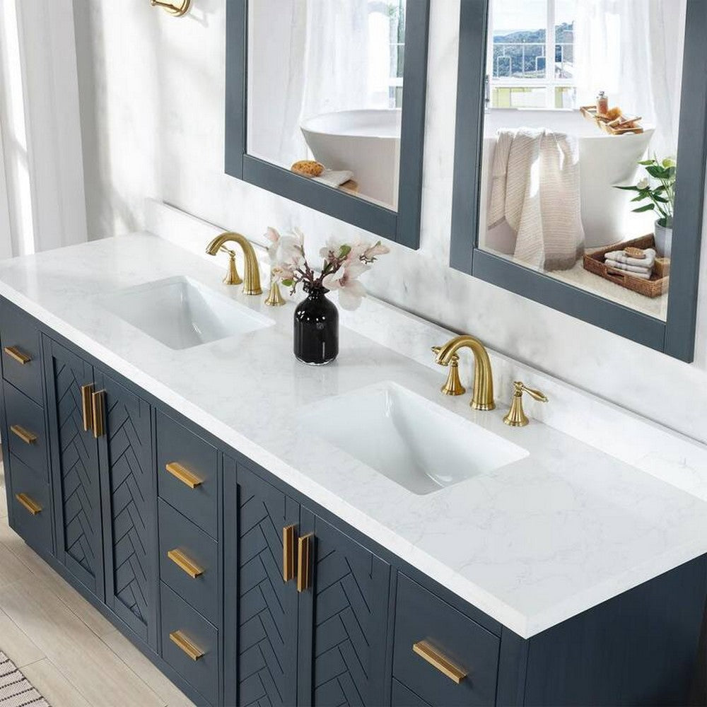 84 Inch Freestanding Double Bathroom Vanity Set with Grain White Composite Stone Countertop