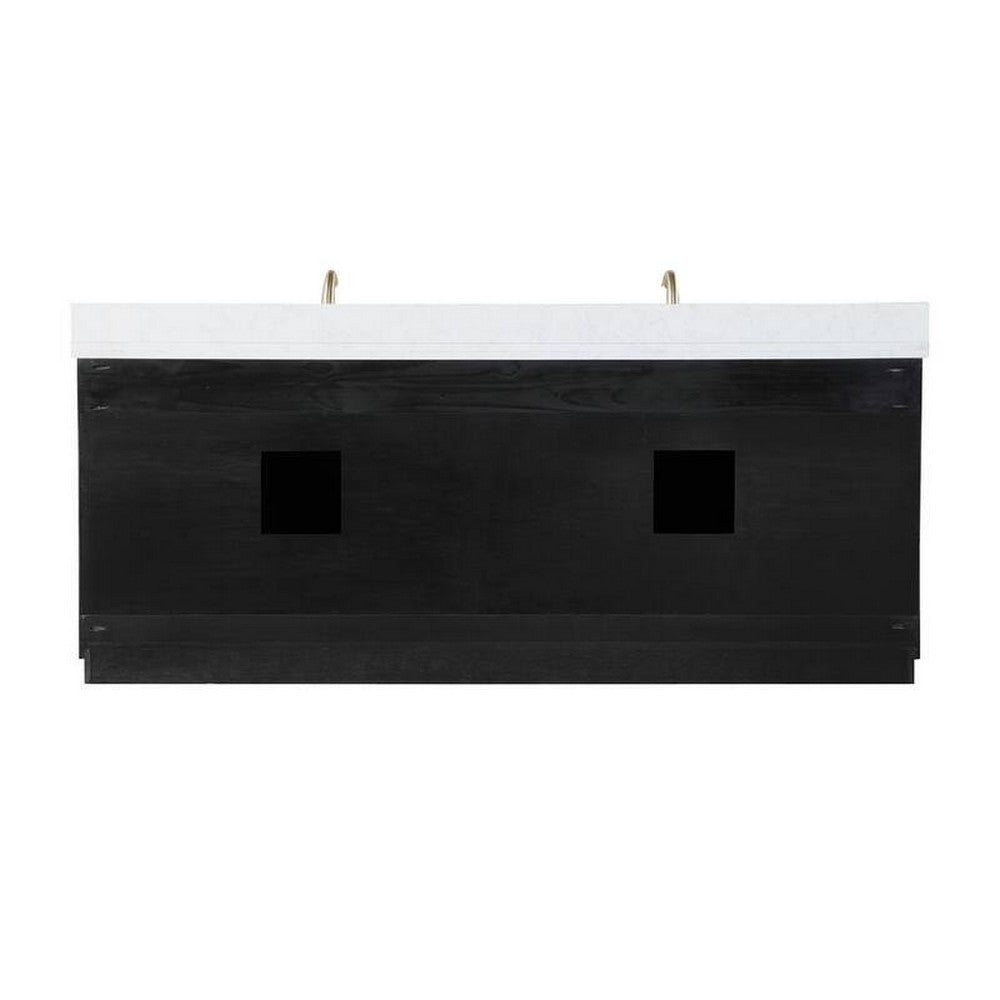 84 Inch Freestanding Double Bathroom Vanity Set with Grain White Composite Stone Countertop