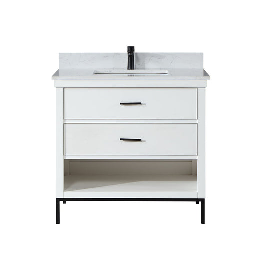Kesia 36" Single Bathroom Vanity Set with Aosta White Composite Stone Countertop