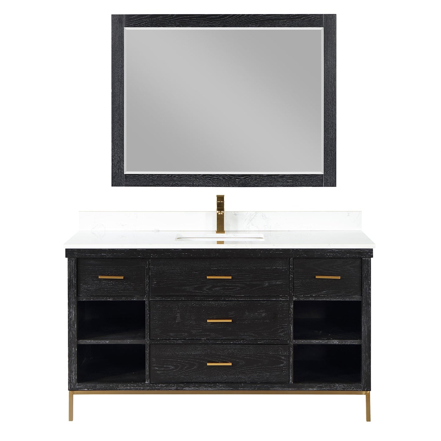 Kesia 60" Single Bathroom Vanity Set with Carrara White Composite Stone Countertop