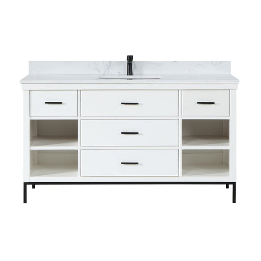 Kesia 60" Single Bathroom Vanity Set with Carrara White Composite Stone Countertop