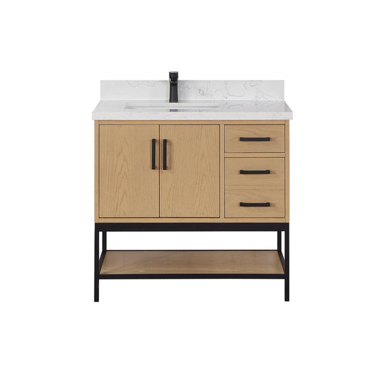 Wildy 36" Single Bathroom Vanity Set with Grain White Composite Stone Countertop