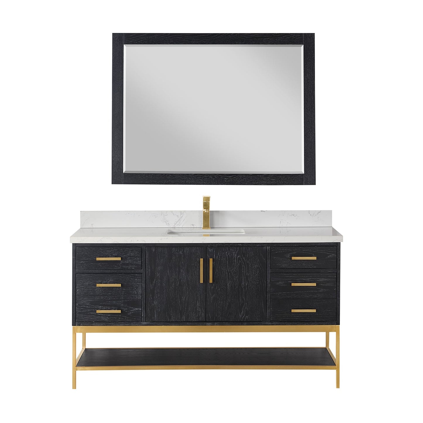 Wildy 60" Single Bathroom Vanity Set with Grain White Composite Stone Countertop