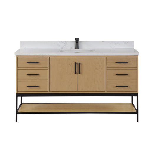 Wildy 60" Single Bathroom Vanity Set with Grain White Composite Stone Countertop