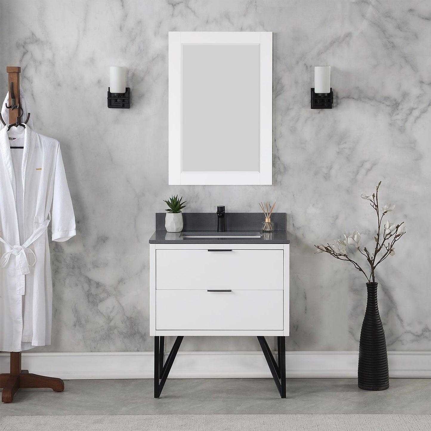 Helios 30" Single Bathroom Vanity Set with Concrete Gray Stone Countertop