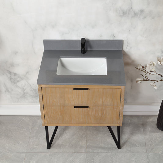 Helios 30" Single Bathroom Vanity Set with Concrete Gray Stone Countertop