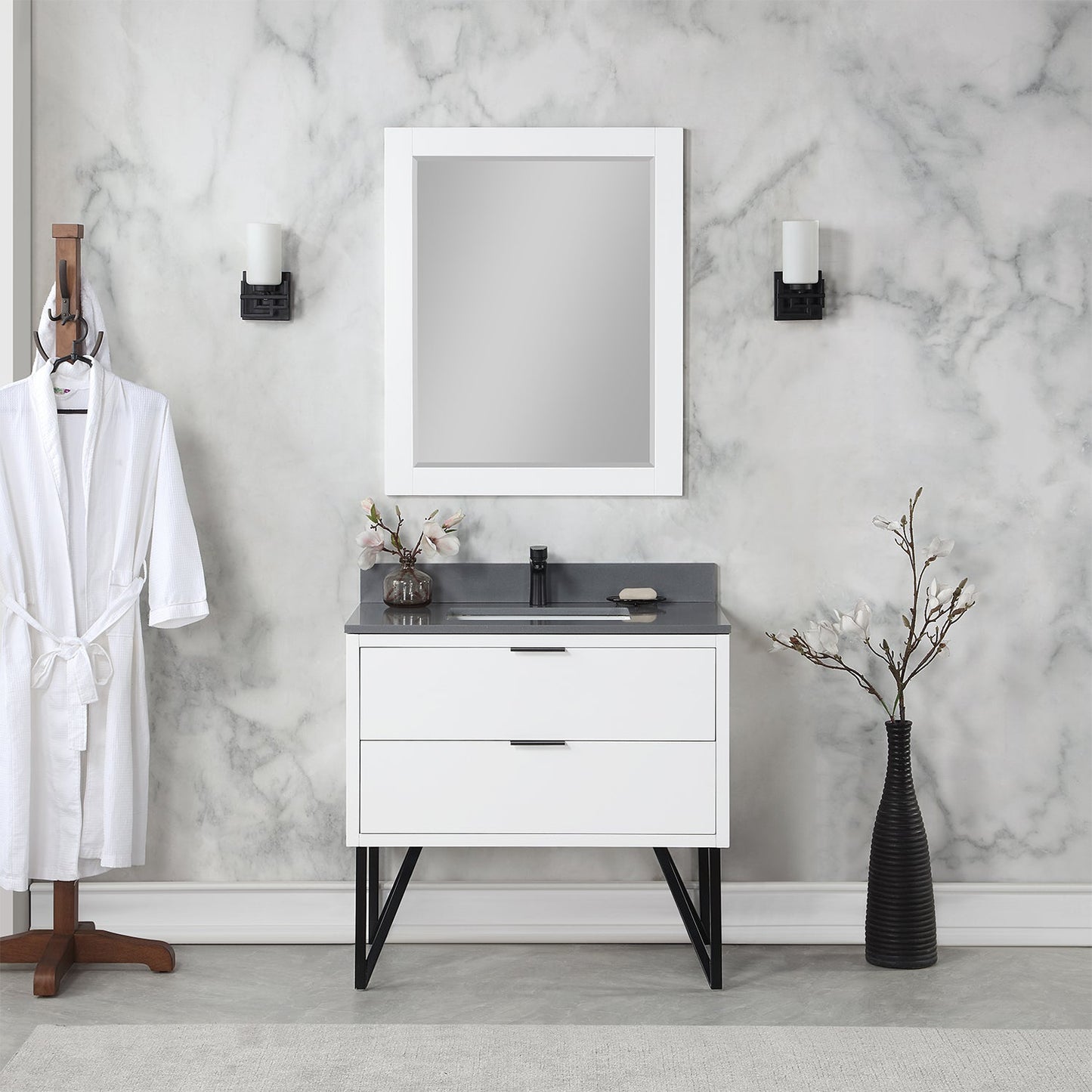 Helios 36" Single Bathroom Vanity Set with Concrete Gray Stone Countertop