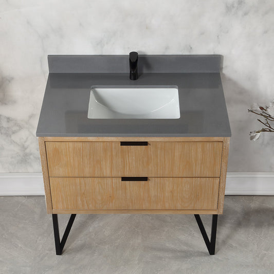 Helios 36" Single Bathroom Vanity Set with Concrete Gray Stone Countertop