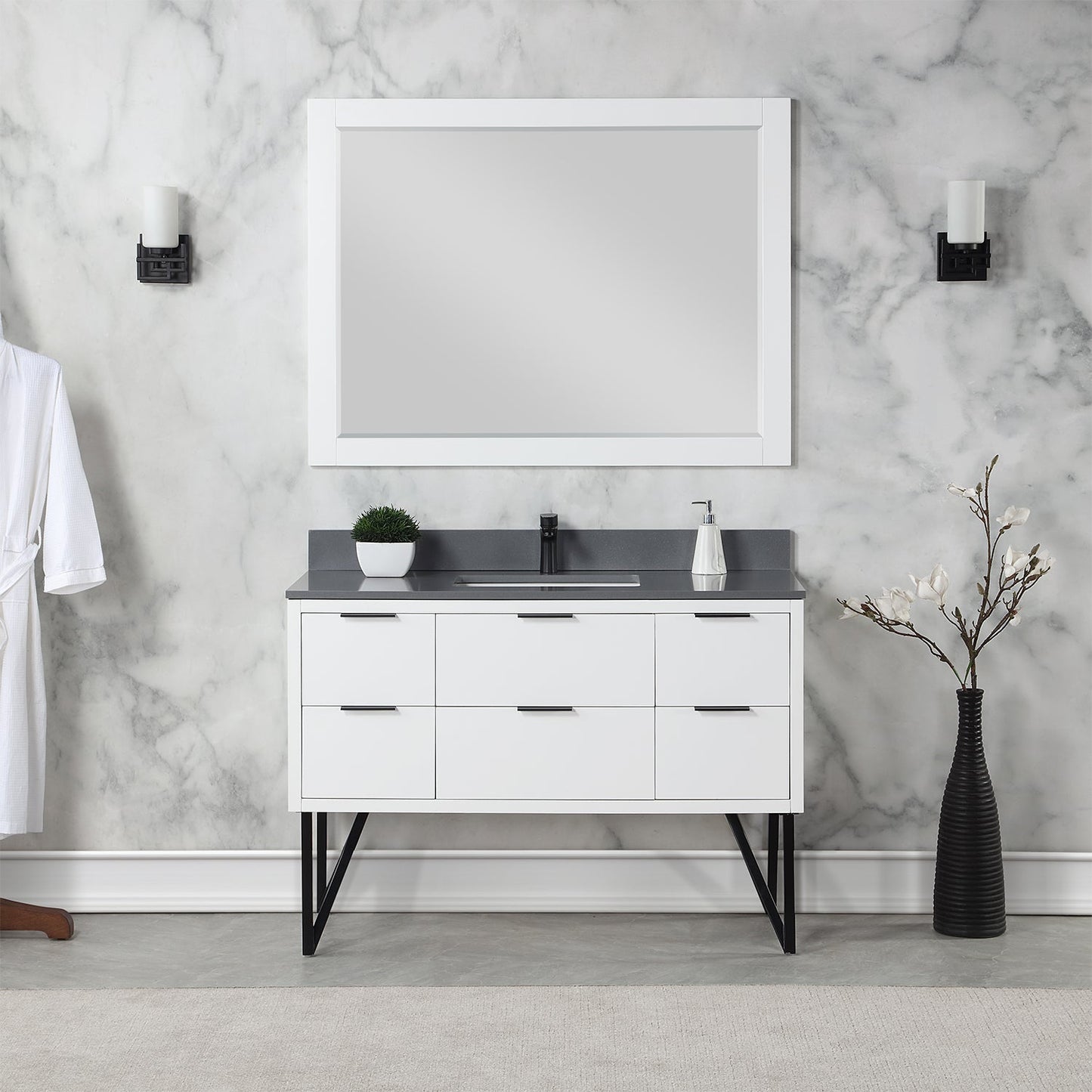 Helios 48" Single Bathroom Vanity Set with Concrete Gray Stone Countertop