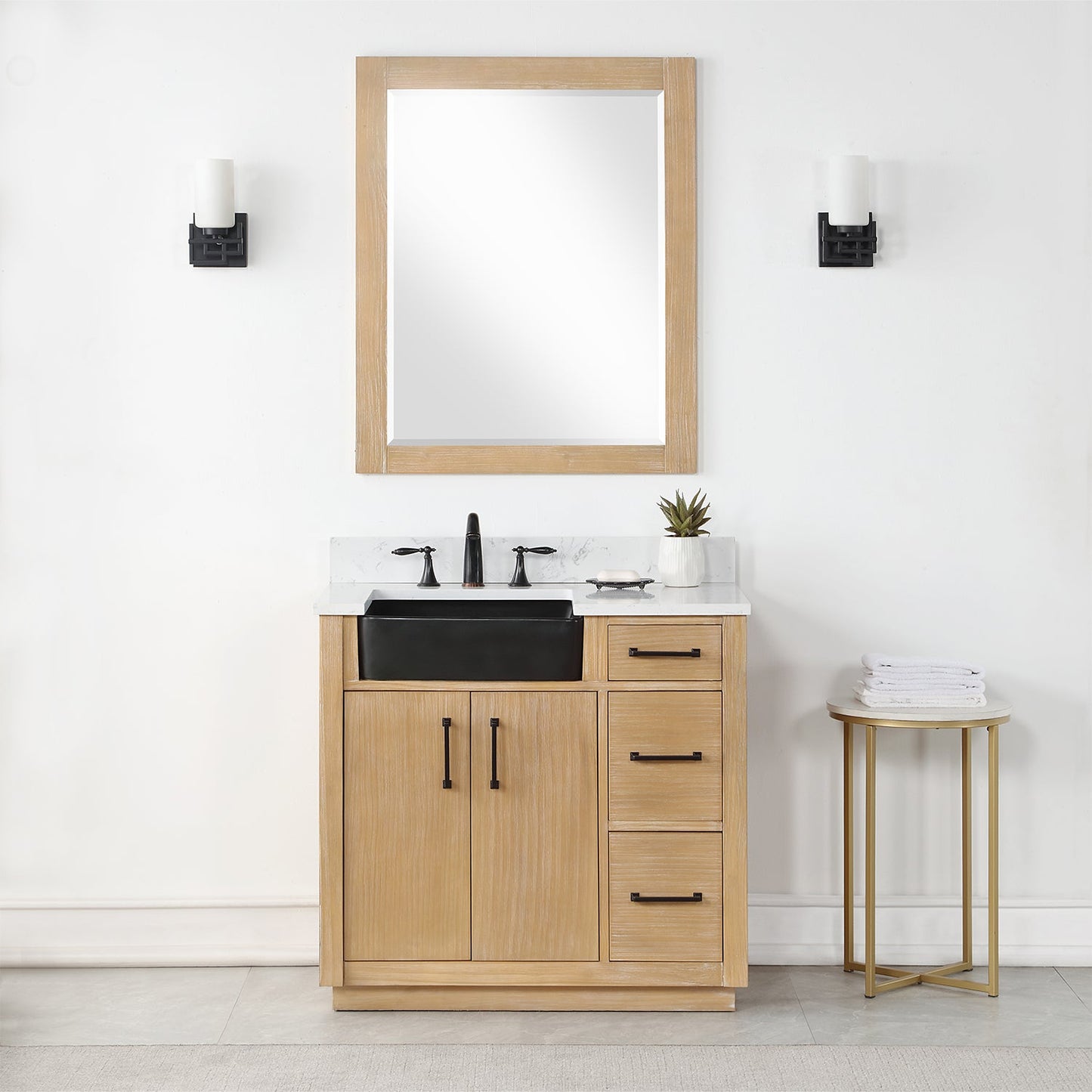 Novago 36" Single Bathroom Vanity Set with Composite Aosta White Stone Countertop and Farmhouse Sink