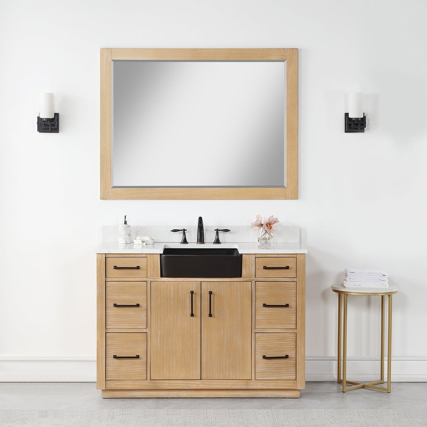 Novago 48" Single Bathroom Vanity Set with Composite Aosta White Stone Countertop and Farmhouse Sink