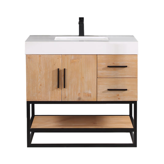 Bianco Single Bathroom Vanity in Light Brown with White Composite Stone Countertop