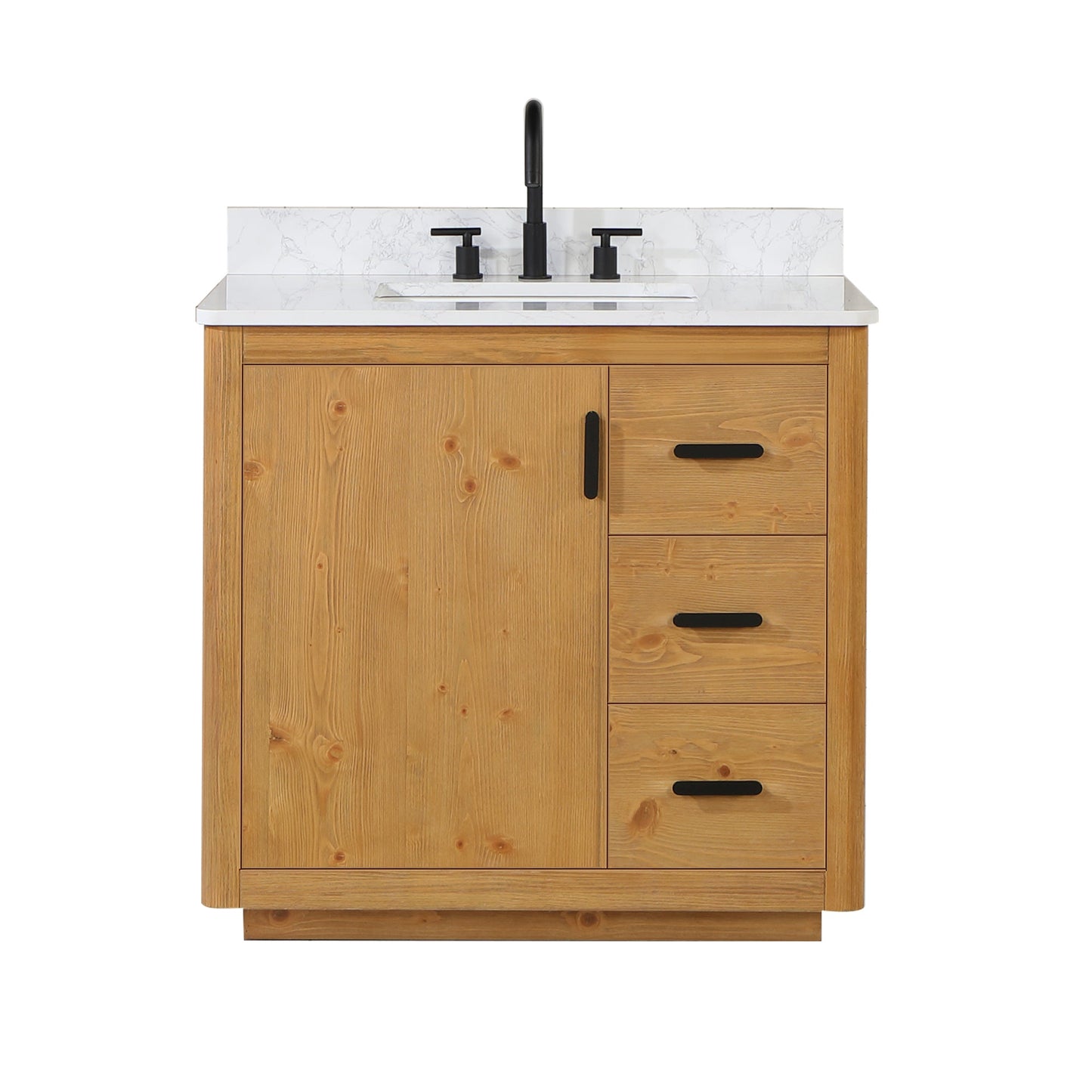 Perla 36" Single Bathroom Vanity with Grain White Composite Stone Countertop