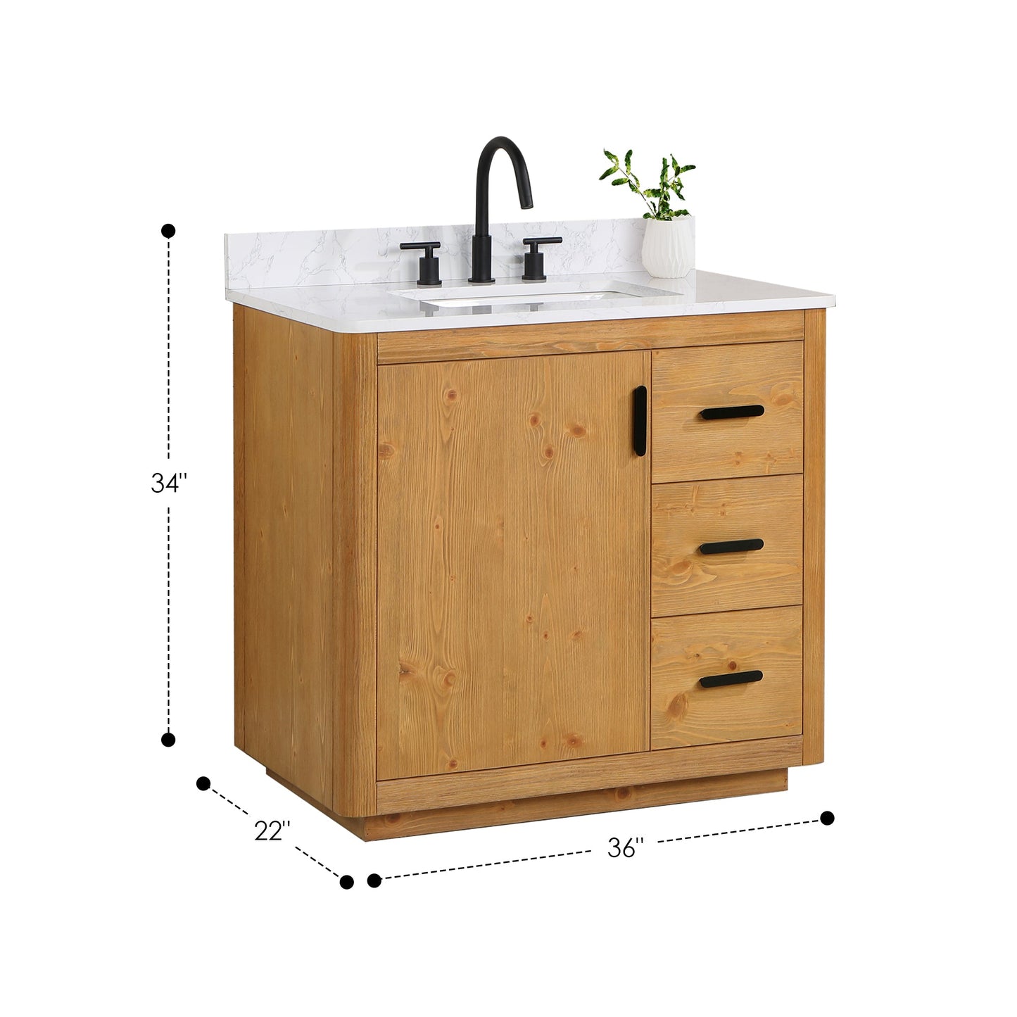 Perla 36" Single Bathroom Vanity with Grain White Composite Stone Countertop