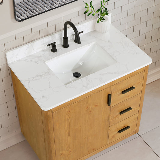 Perla 36" Single Bathroom Vanity with Grain White Composite Stone Countertop