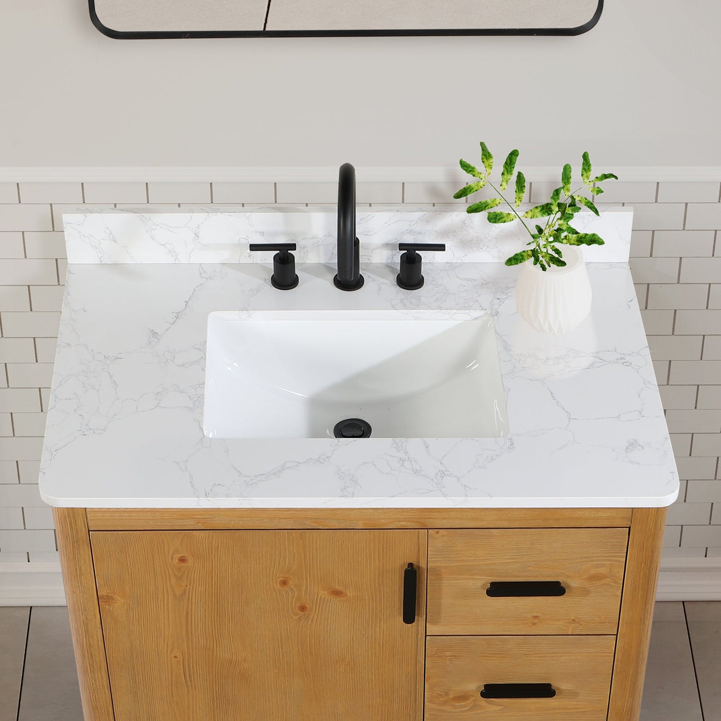 Perla 36" Single Bathroom Vanity with Grain White Composite Stone Countertop