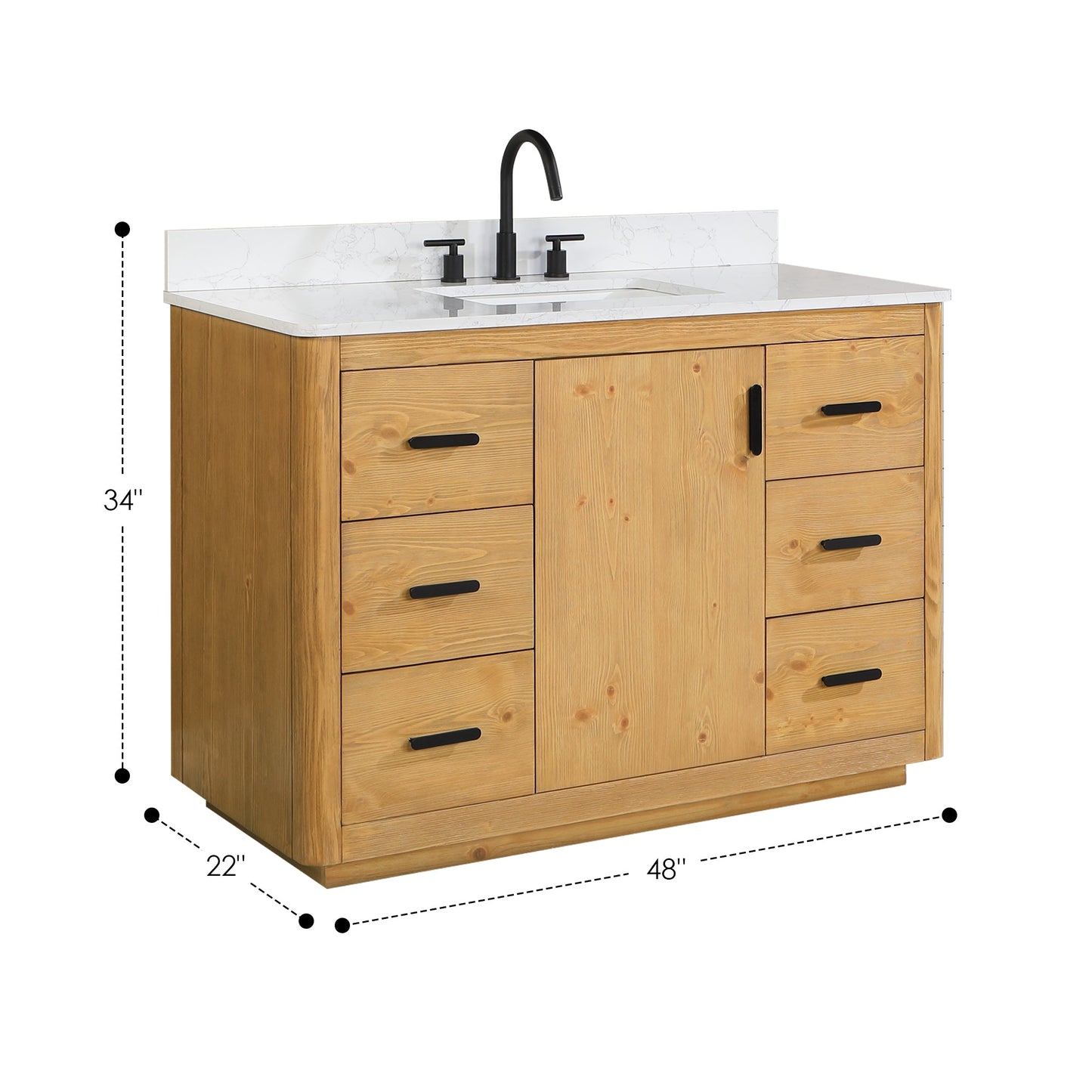 Perla 48" Single Bathroom Vanity with Grain White Composite Stone Countertop