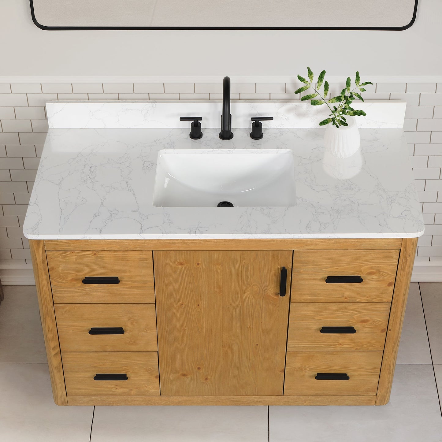 Perla 48" Single Bathroom Vanity with Grain White Composite Stone Countertop