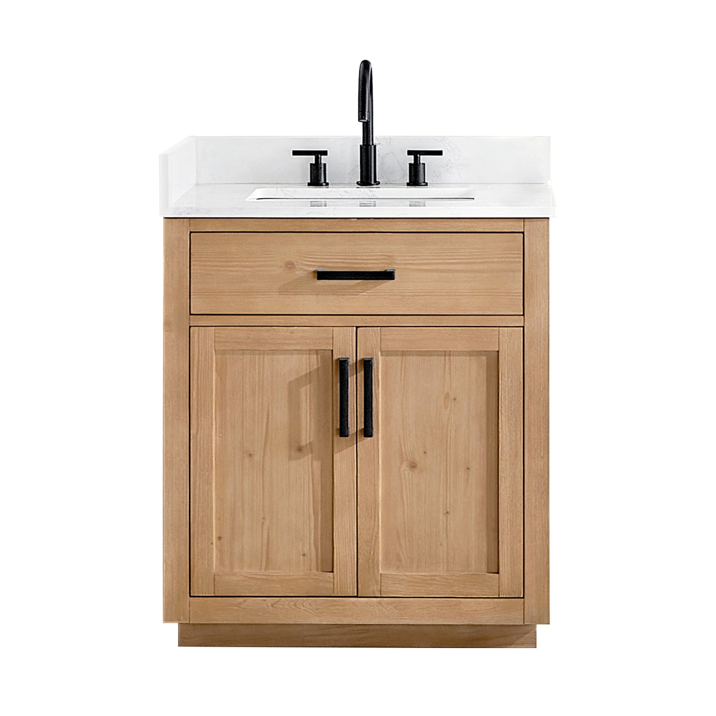 Gavino 30" Single Bathroom Vanity in Light Brown with Grain White Engineered Stone Countertop