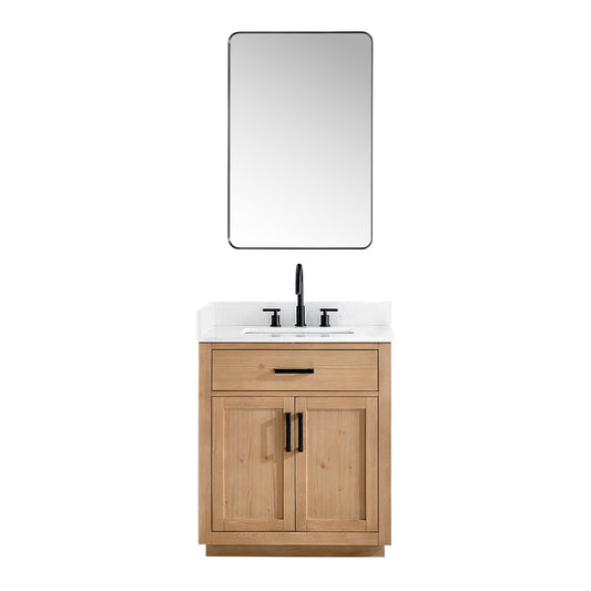 Gavino 30" Single Bathroom Vanity in Light Brown with Grain White Engineered Stone Countertop