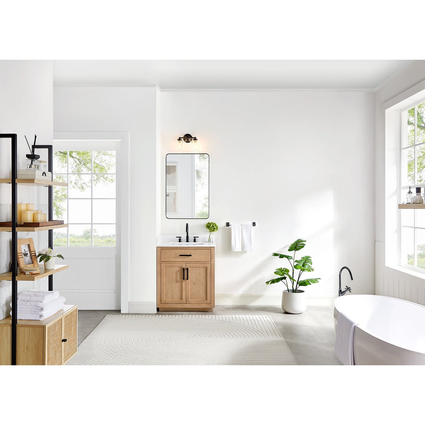 Gavino 30" Single Bathroom Vanity in Light Brown with Grain White Engineered Stone Countertop