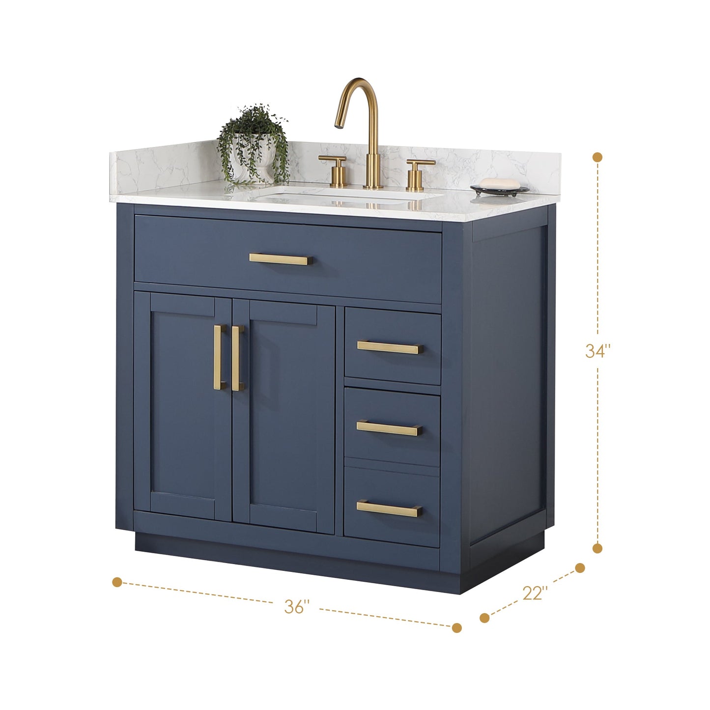 Gavino 36" Single Bathroom Vanity with Grain White Composite Stone Countertop