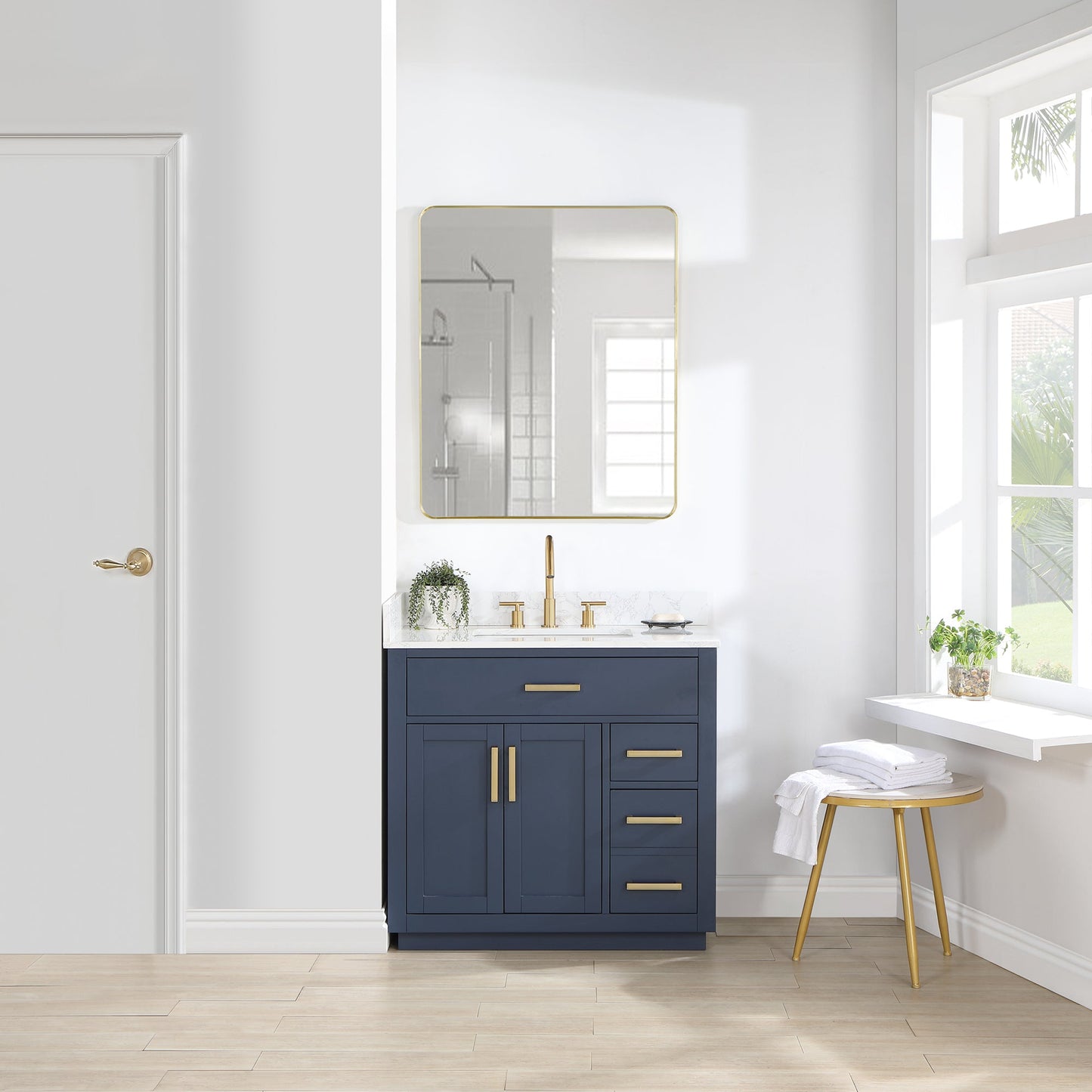 Gavino 36" Single Bathroom Vanity with Grain White Composite Stone Countertop