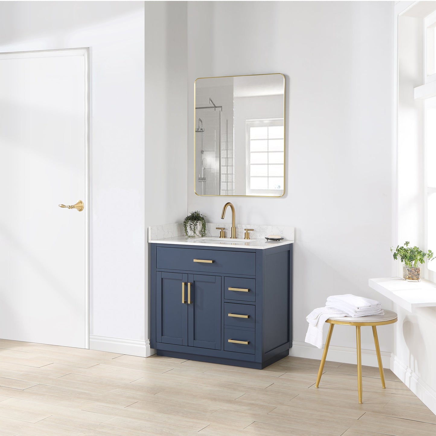 Gavino 36" Single Bathroom Vanity with Grain White Composite Stone Countertop