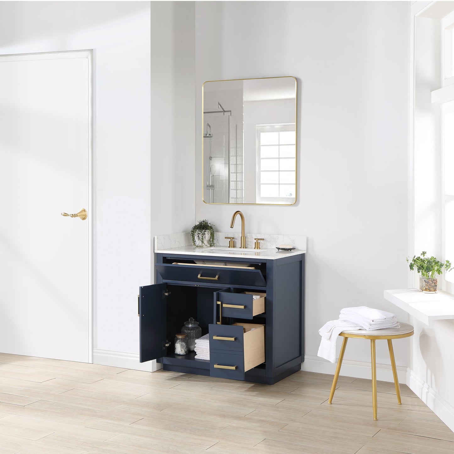 Gavino 36" Single Bathroom Vanity with Grain White Composite Stone Countertop