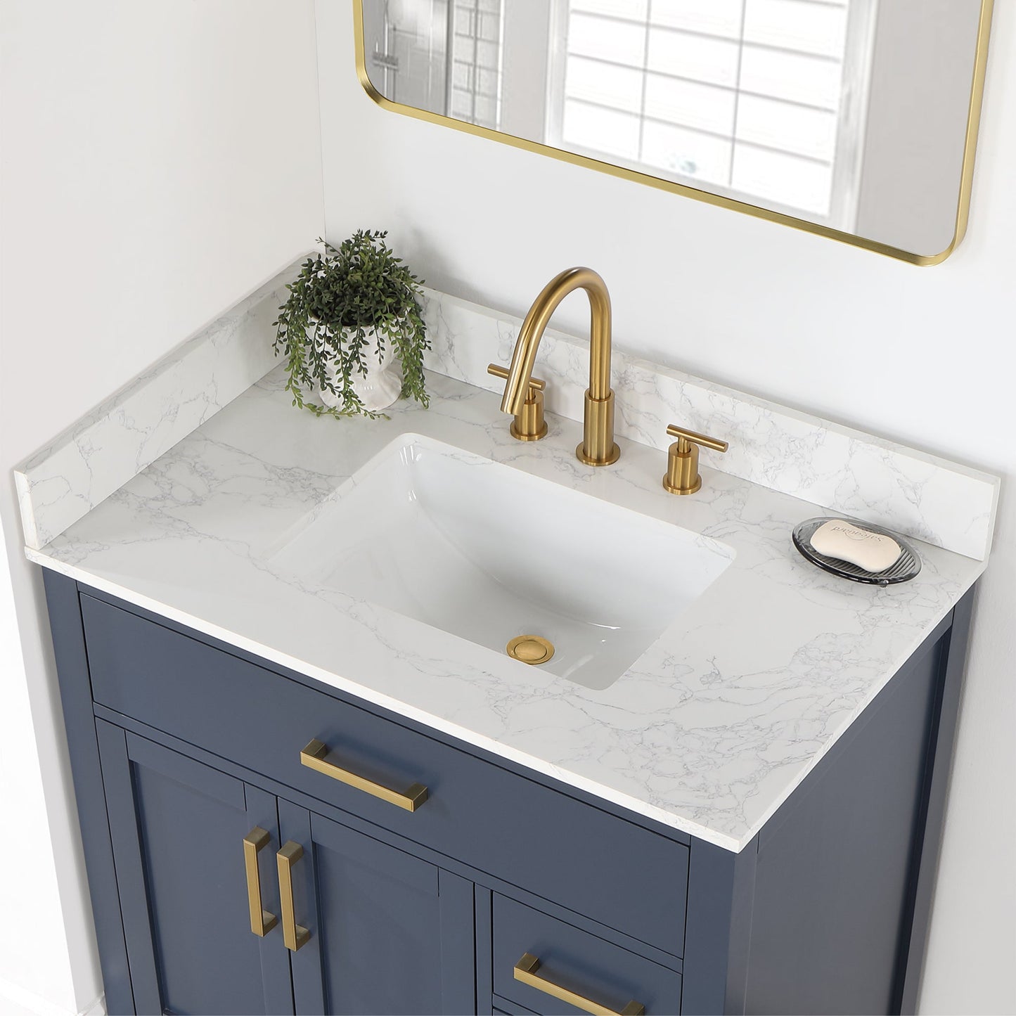 Gavino 36" Single Bathroom Vanity with Grain White Composite Stone Countertop