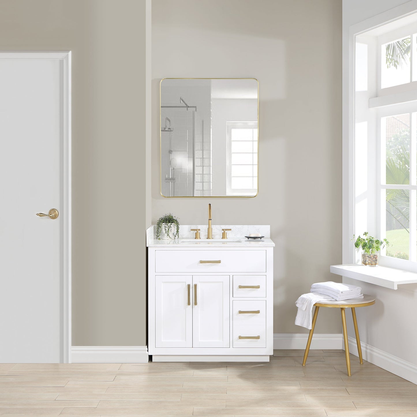 Gavino 36" Single Bathroom Vanity with Grain White Composite Stone Countertop