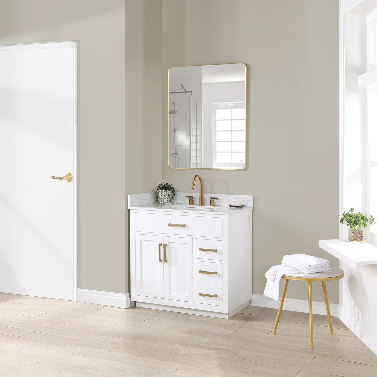 Gavino 36" Single Bathroom Vanity with Grain White Composite Stone Countertop