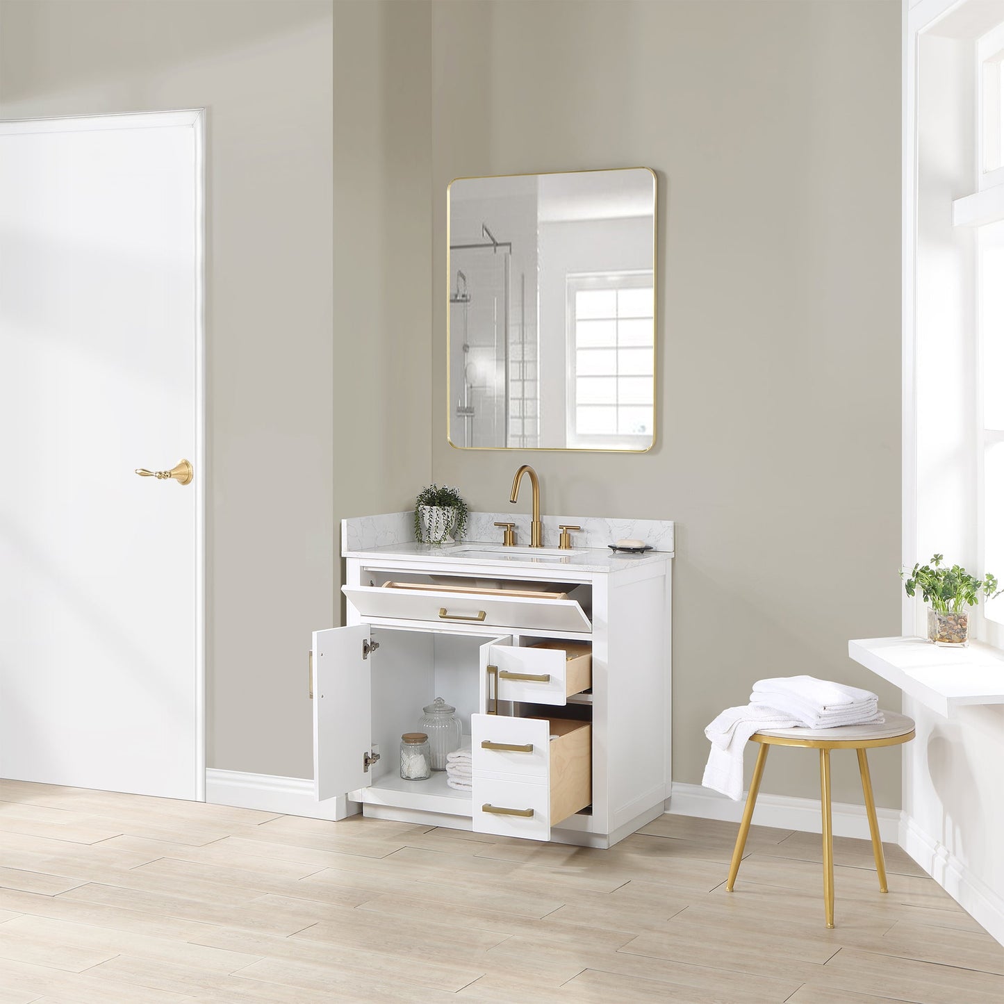 Gavino 36" Single Bathroom Vanity with Grain White Composite Stone Countertop