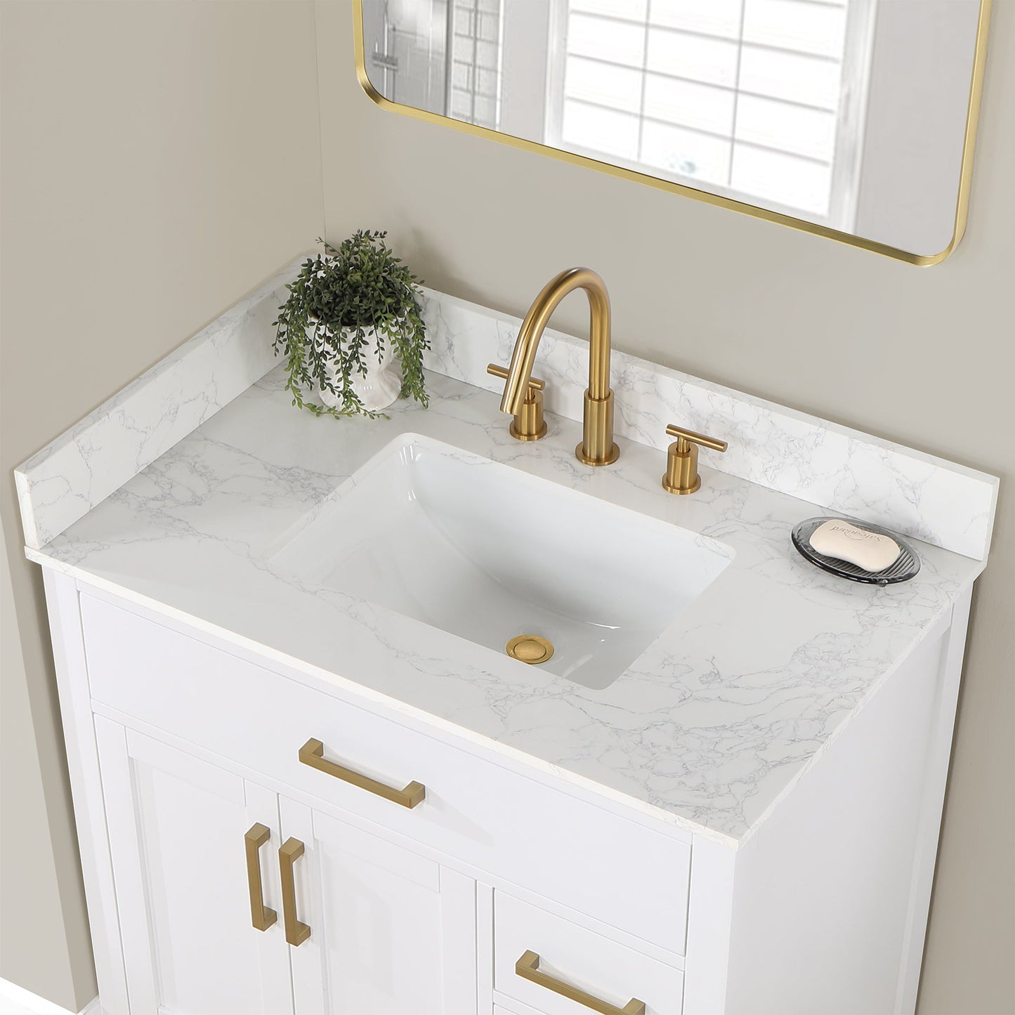 Gavino 36" Single Bathroom Vanity with Grain White Composite Stone Countertop