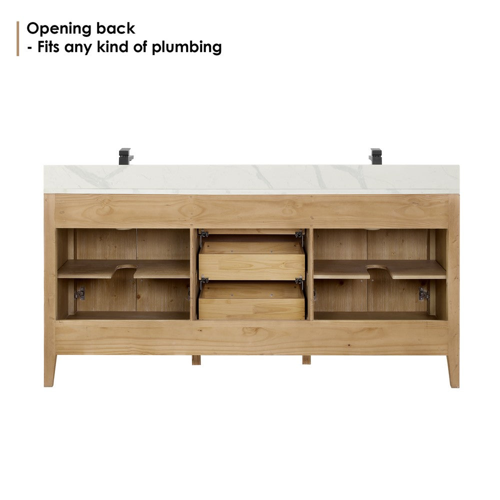 Laurel 72 Inch Double Sink Bathroom Vanity with Calacatta White Quartz Stone Countertop