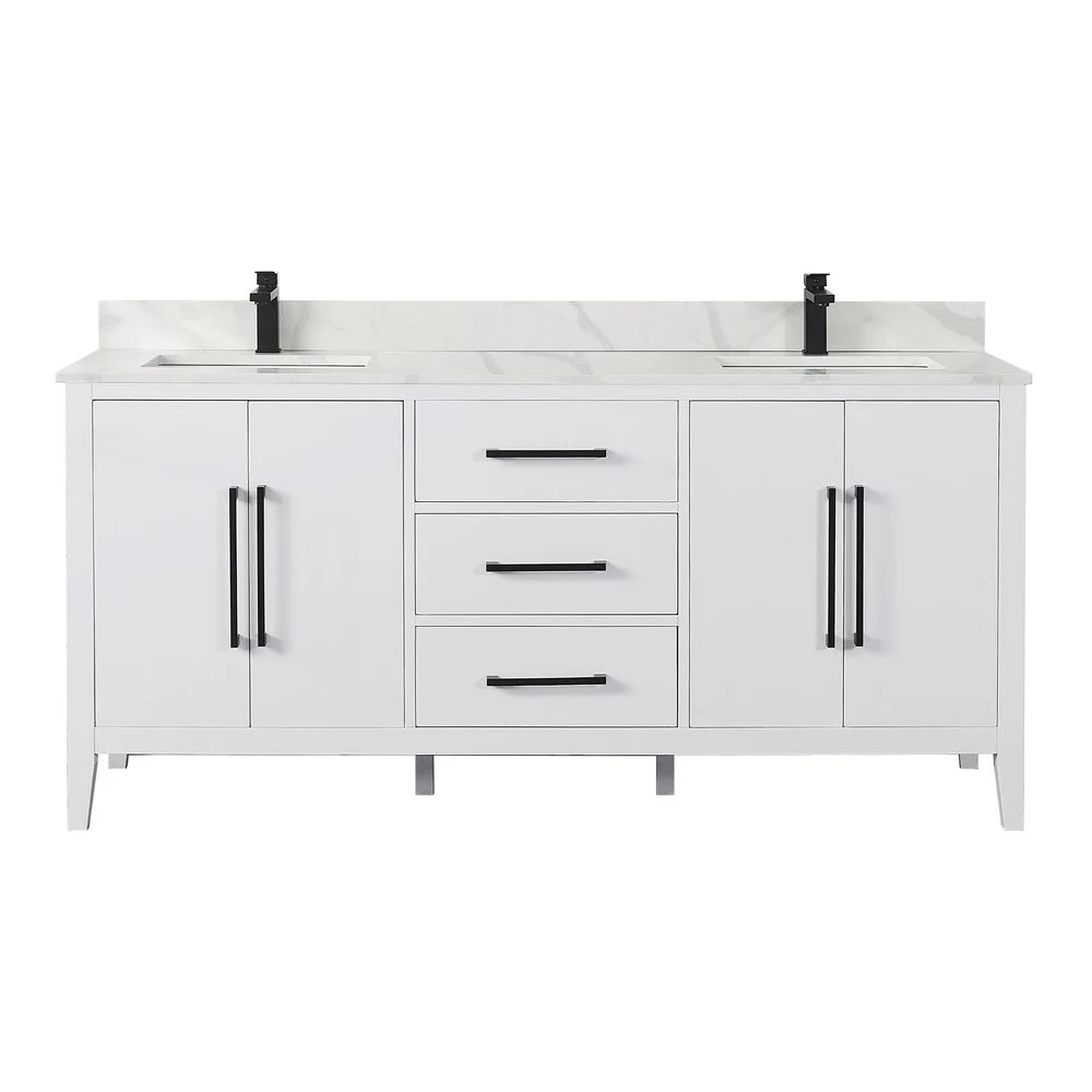 Laurel 72 Inch Double Sink Bathroom Vanity with Calacatta White Quartz Stone Countertop