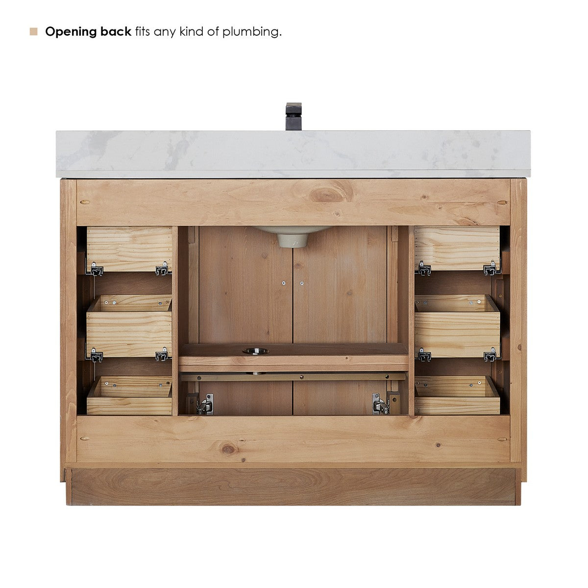 Floral 48 Inch Freestanding Single Sink Bathroom Vanity in Light Brown with Calacatta White Quartz Countertop, Without Mirror