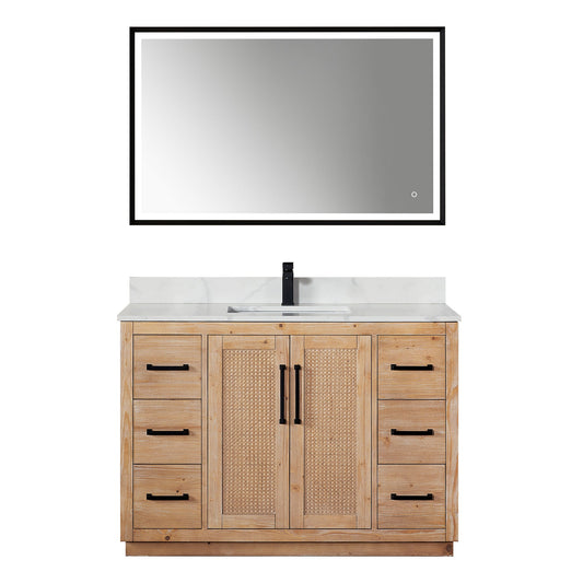 Floral 48" Single Bathroom Vanity in Light Brown with Calacatta White Quartz Countertop