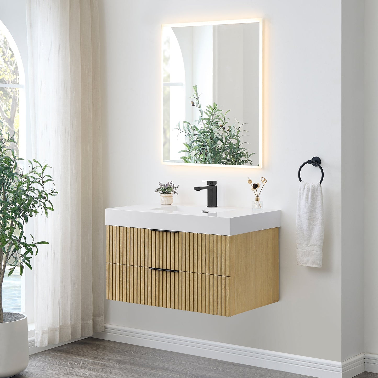 Livia 36" Wall-mounted Single Bathroom Vanity with White Artificial Drop-in Sink