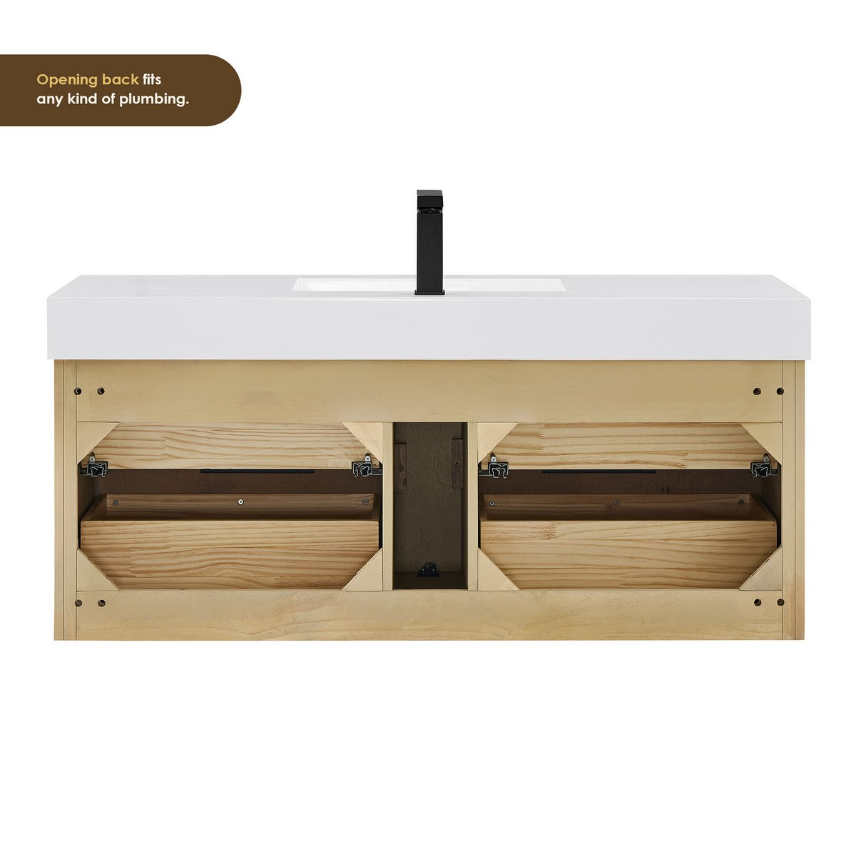Livia Wall-mounted Single Bathroom Vanity in Nature Brown, 48inch, No Mirror