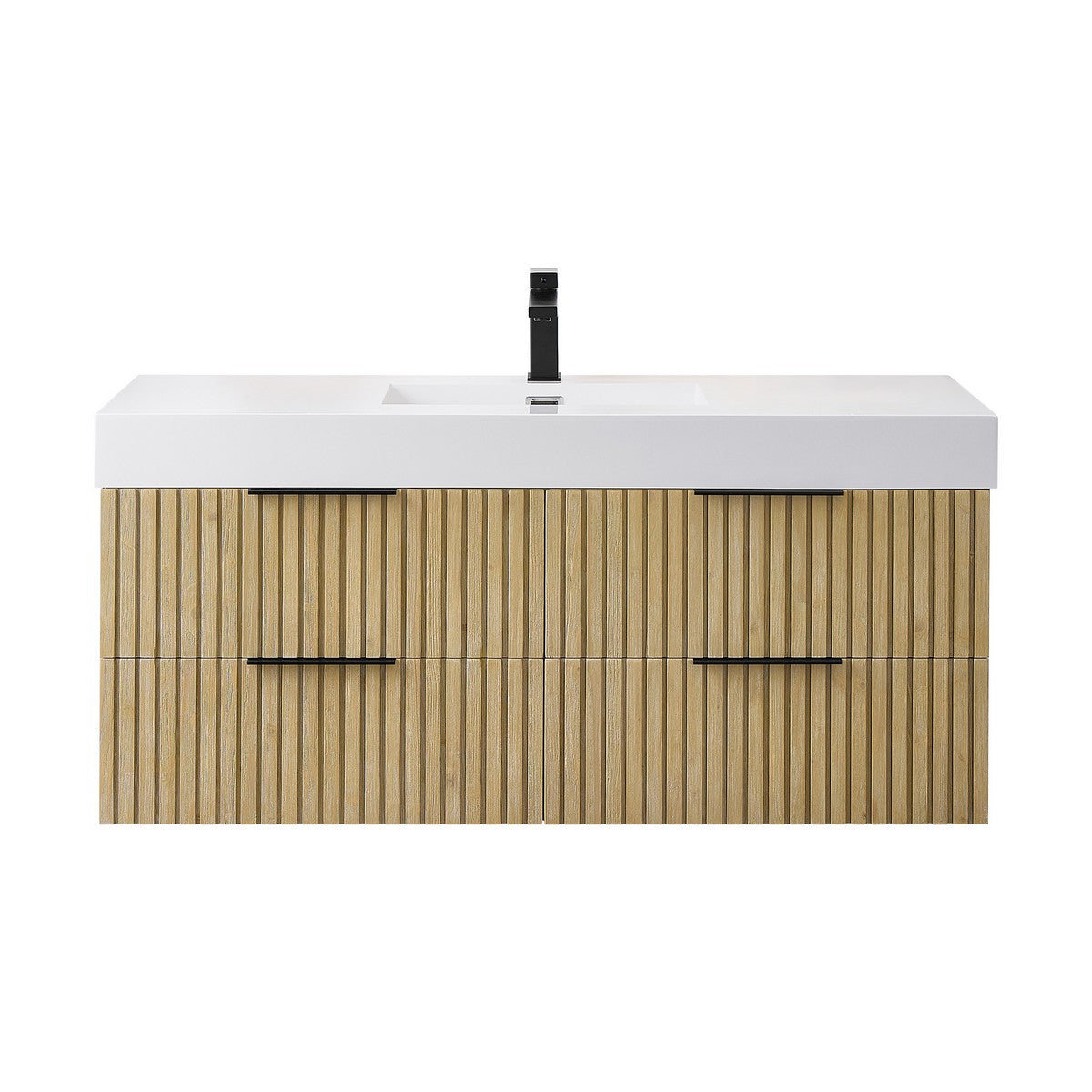 Livia Wall-mounted Single Bathroom Vanity in Nature Brown, 48inch, No Mirror