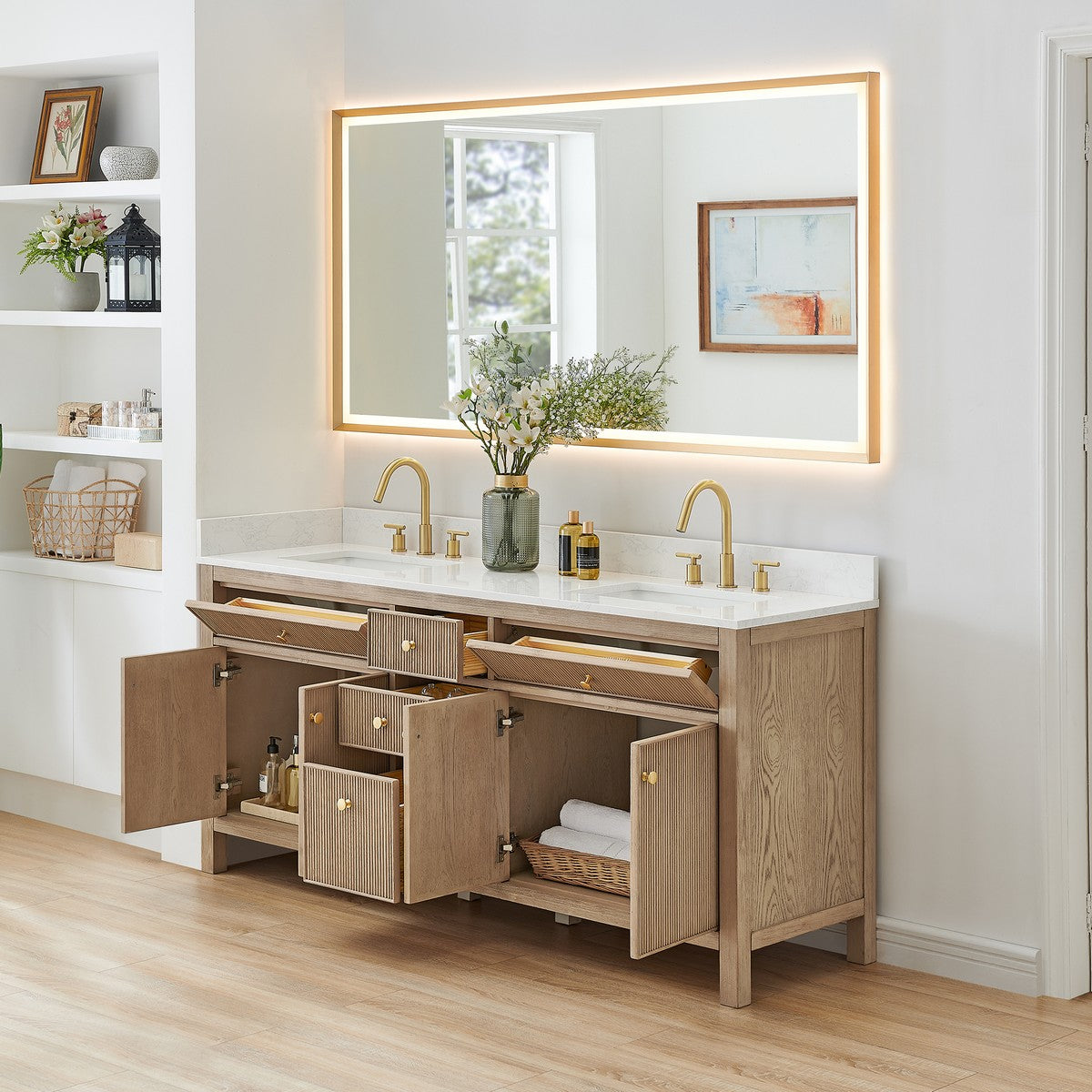567072-BK-GW-NM Cerrito 72 Inch Freestanding Double Sink Bathroom Vanity