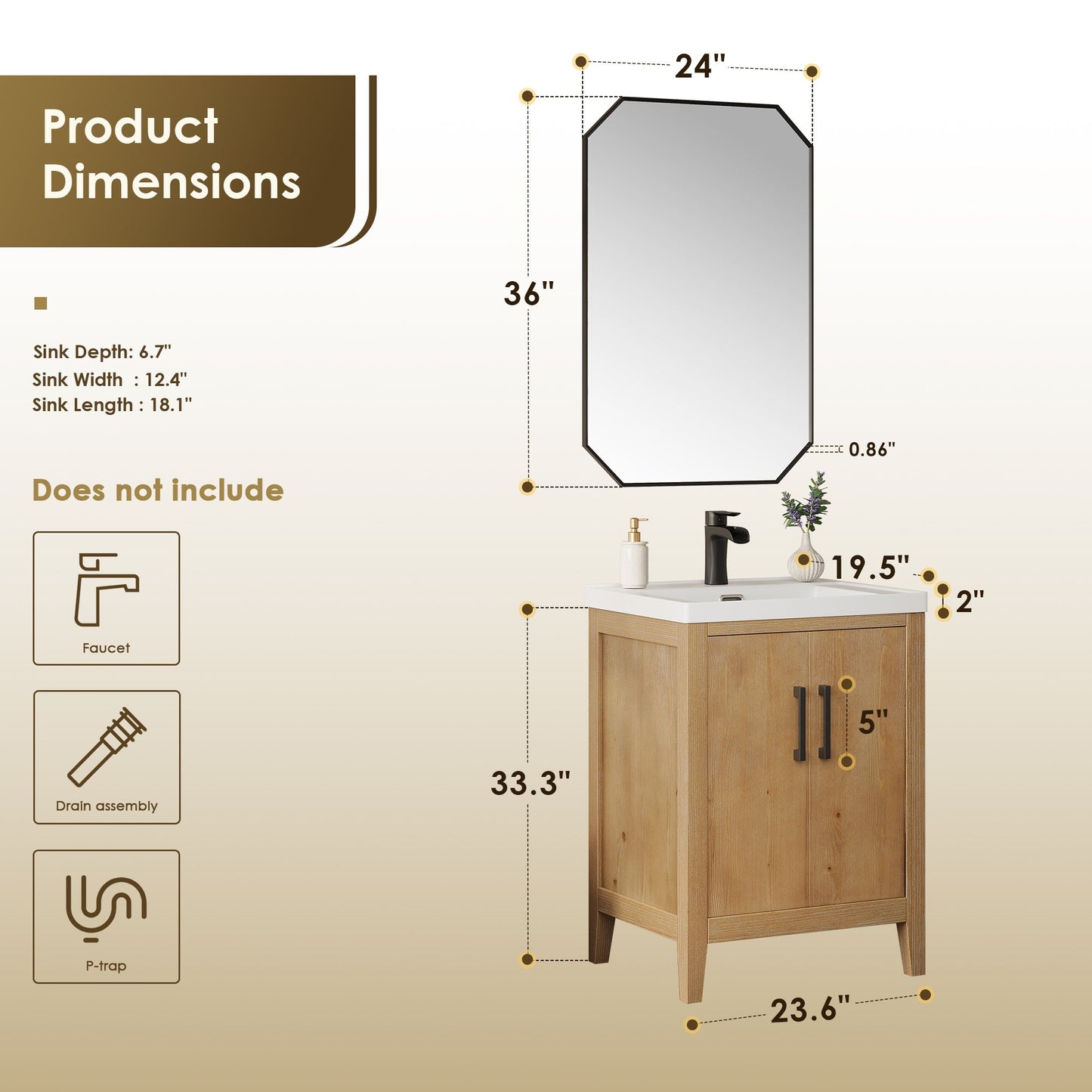 Solara 24" Single Bathroom Vanity in Weathered Fir with White Ceramic Intergated Sink