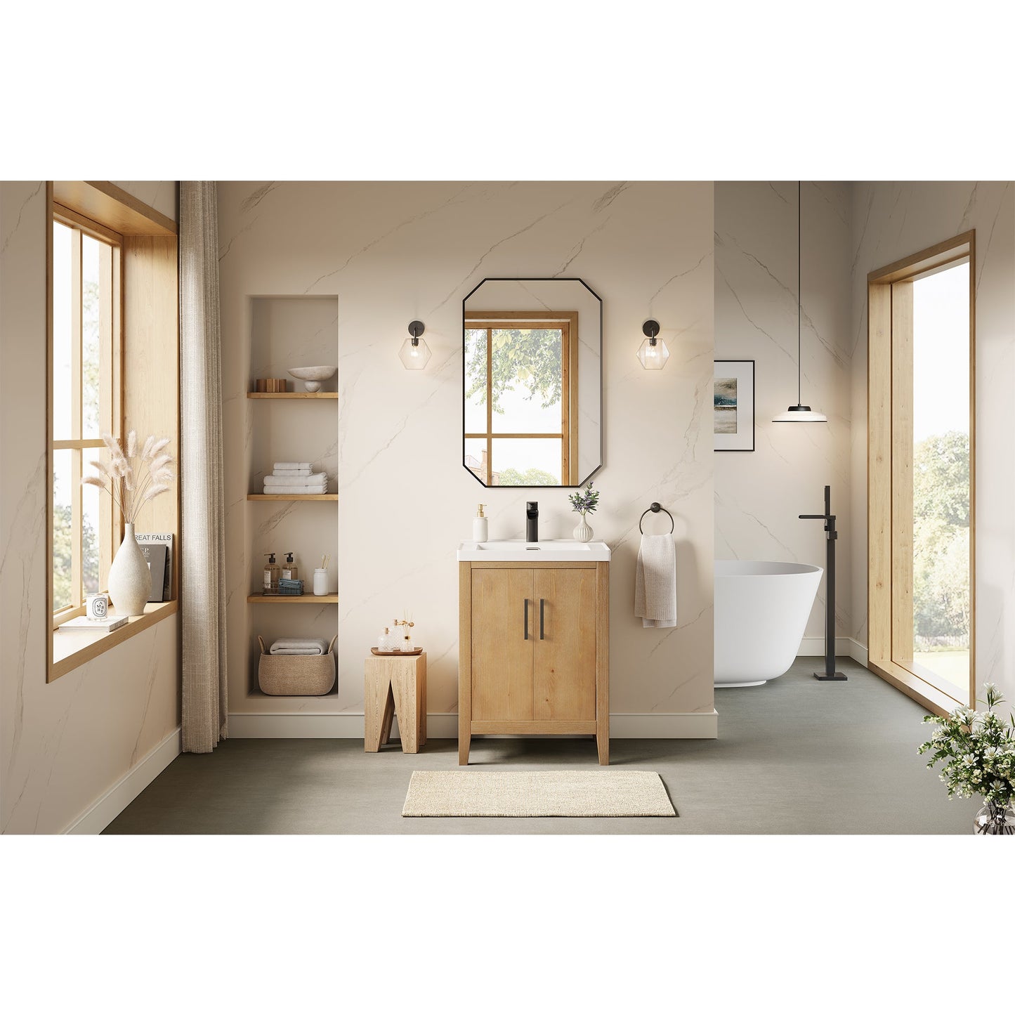 Solara 24" Single Bathroom Vanity in Weathered Fir with White Ceramic Intergated Sink